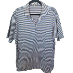 Peter Millar Crown Mens L Blue Orange Striped Pacific Dunes Golf Polo Shirt